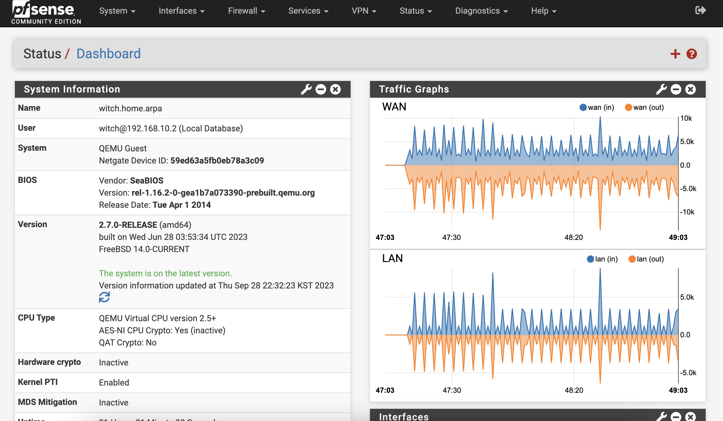 pfsense 대시보드 사진